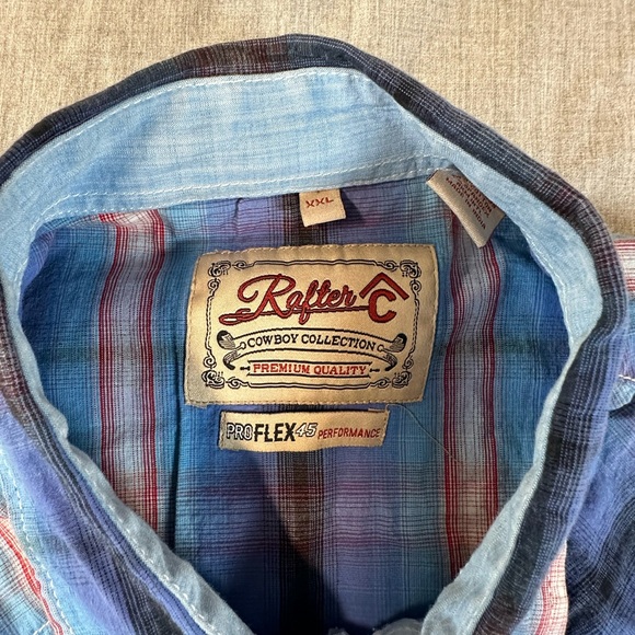 Rafter C Blue and Red Plaid Button Down Western Shirt - Picture 3 of 12